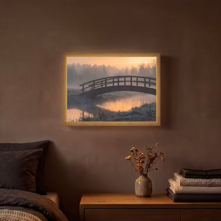Lightbox - Wandlamp - Brug - Mist - Bomen - Water — 3