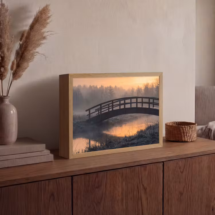 Lightbox - Wandlamp - Brug - Mist - Bomen - Water — 4