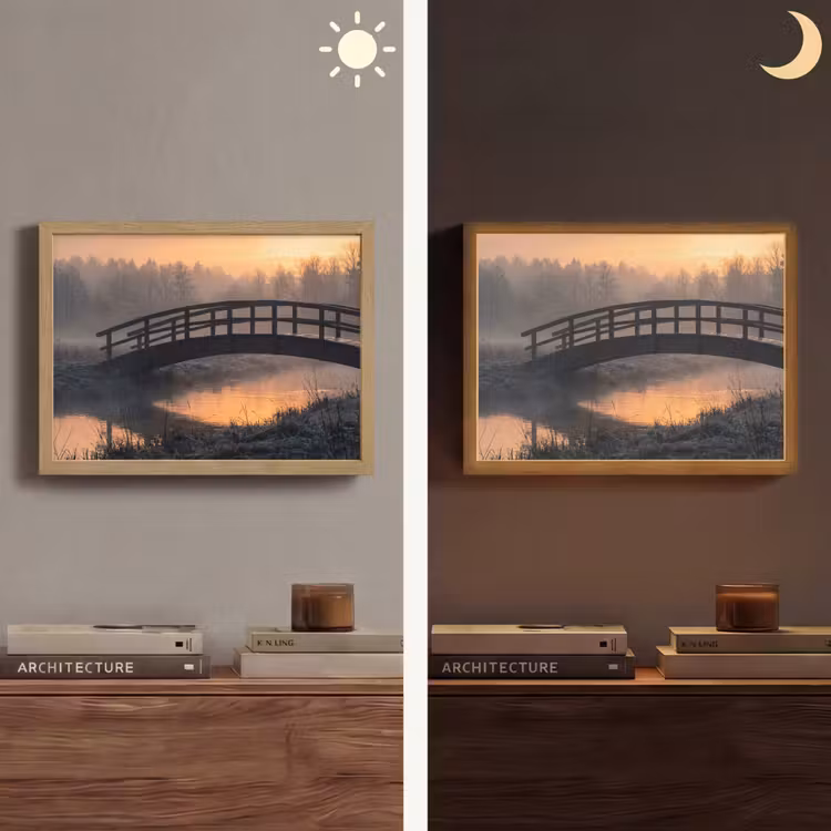 Lightbox - Wandlamp - Brug - Mist - Bomen - Water — 6