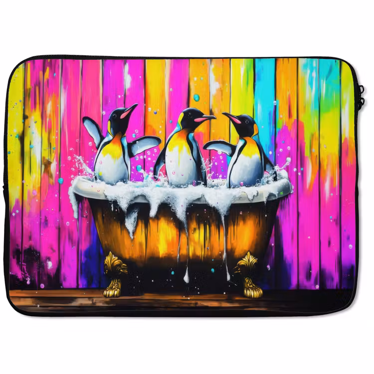 Laptophoes - Pinguïns - Badkuip - Kleurrijk - Schuim — 1