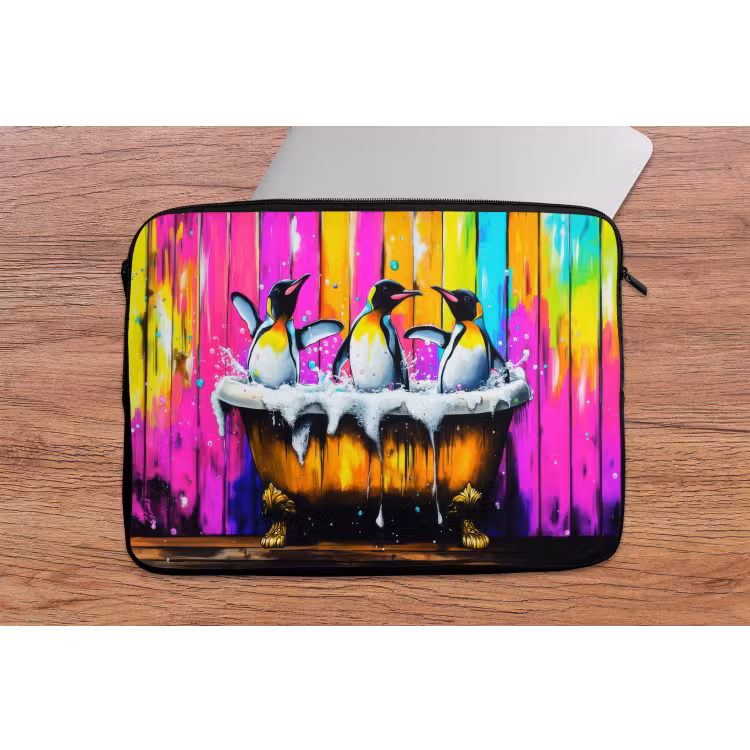 Laptophoes - Pinguïns - Badkuip - Kleurrijk - Schuim — 2