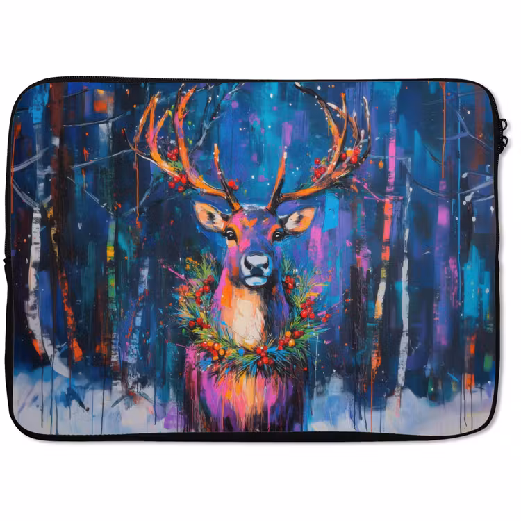 Laptophoes - Rendier - Krans - Sprookjesachtig - Blauw — 1