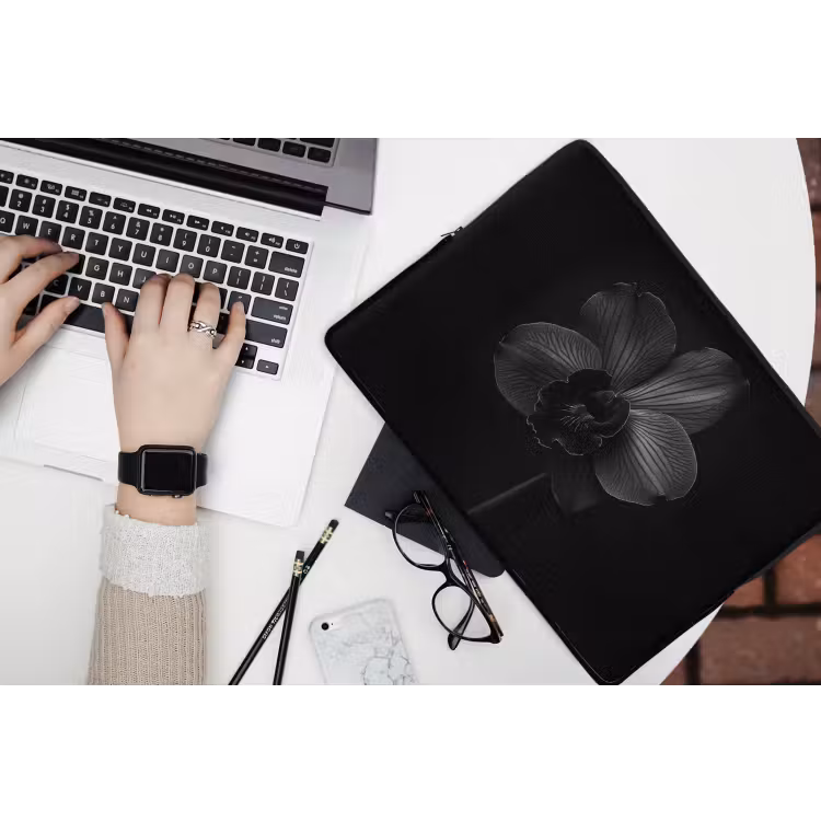 Laptophoes - Zwart - Bloem - Orchidee — 3