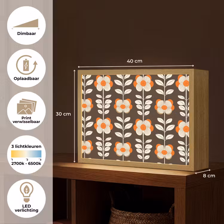 Lightbox - Wandlamp - Bloemen - Retro - Bruin — 10