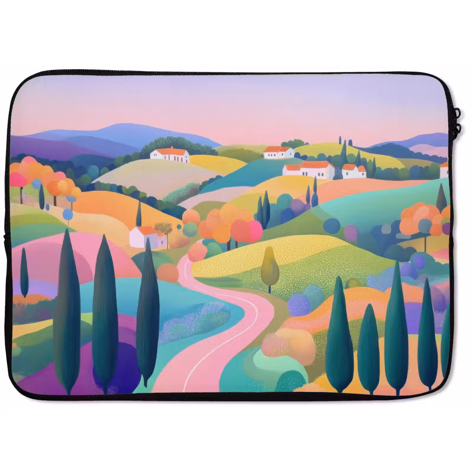 Laptophoes - Landschap - Paars - Pastel - Huizen — 1