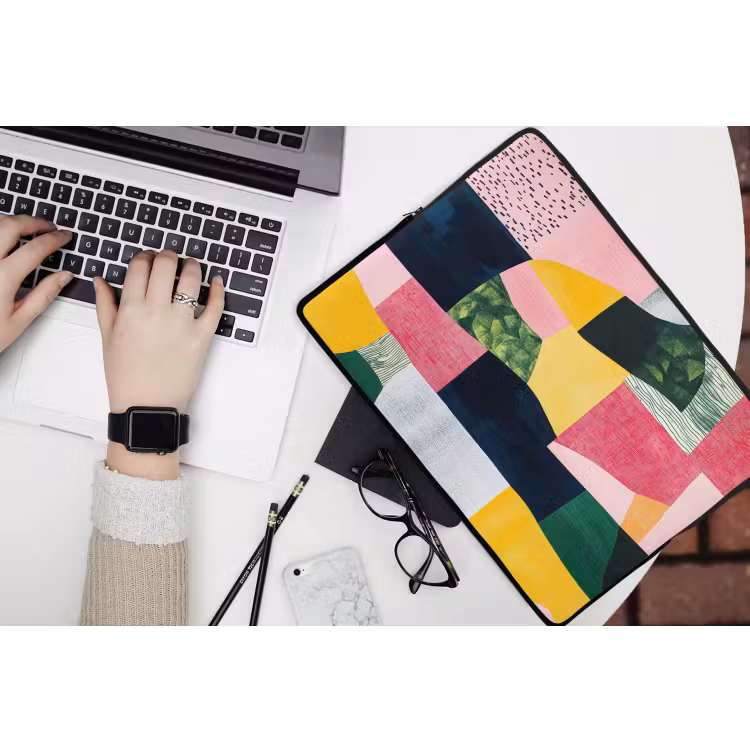 Laptophoes - Abstract - Roze - Lappen - Vormen - Geel — 3