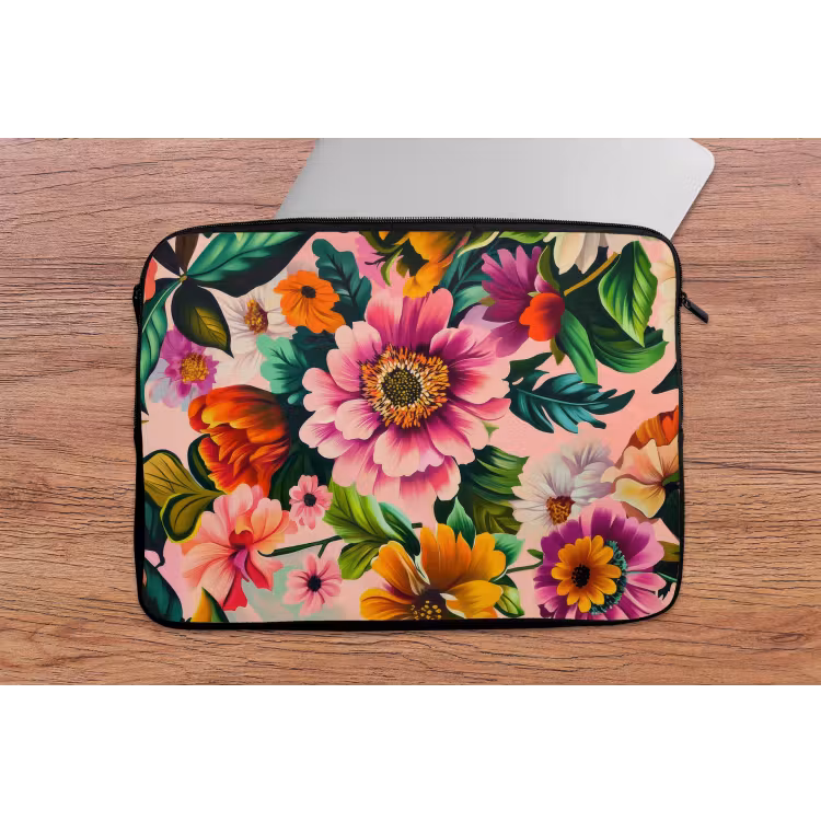 Laptophoes - Bloemen - Kleurrijk - Roze — 2
