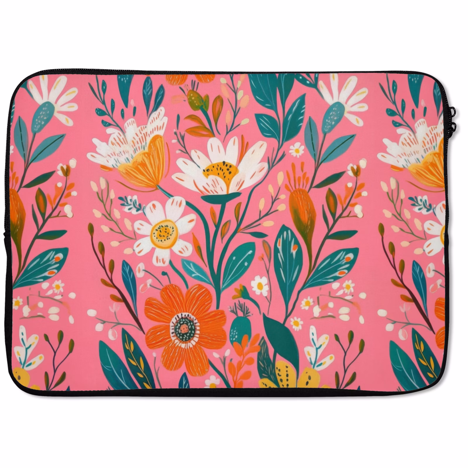 Laptophoes - Roze - Bloemen - Wit - Oranje — 1