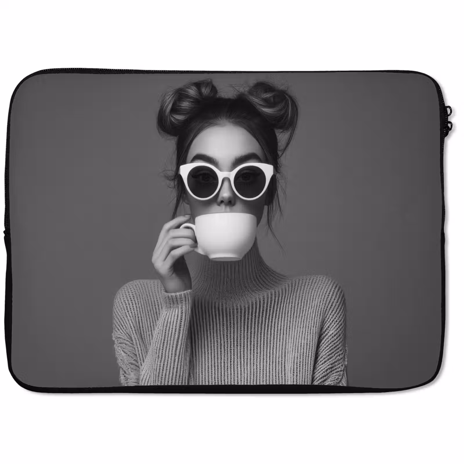 Laptophoes - Vrouw - Koffie - Zwart - Wit — 1