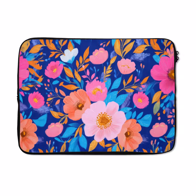 Laptophoes - Bloemen - Blauw - Roze — 5