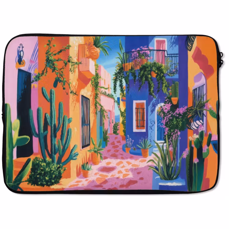 Laptophoes - Geel - Blauw - Oranje - Huis — 1
