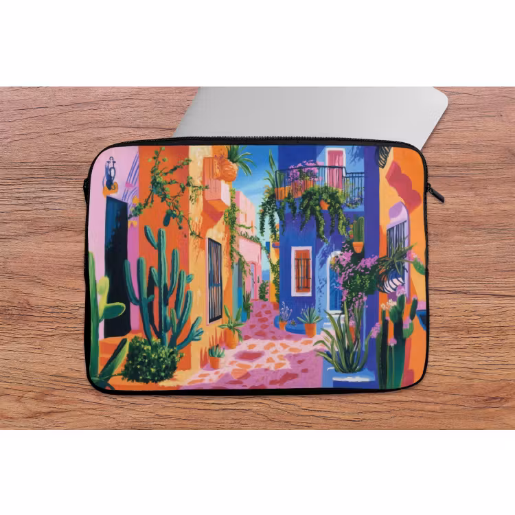 Laptophoes - Geel - Blauw - Oranje - Huis — 2