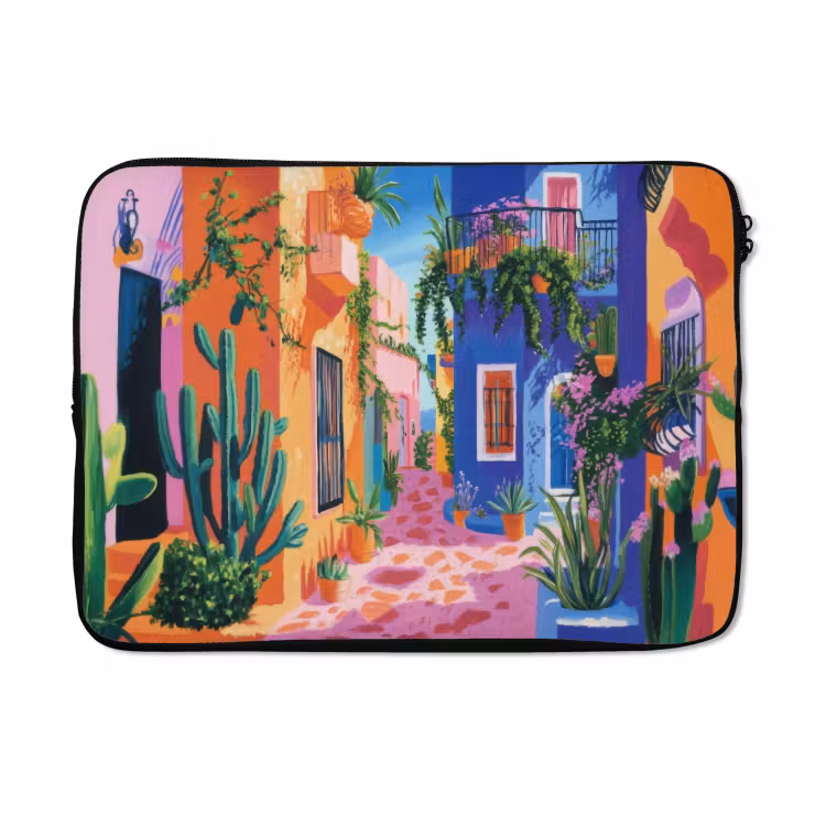 Laptophoes - Geel - Blauw - Oranje - Huis — 5