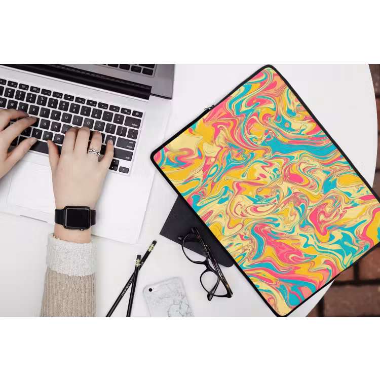 Laptophoes - Geel - Roze - Blauw - Retro — 3