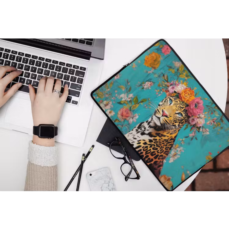 Laptophoes - Luipaard - Bloemen - Kroon — 3