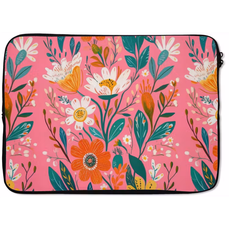 Laptophoes - Roze - Bloemen - Wit - Oranje — 1