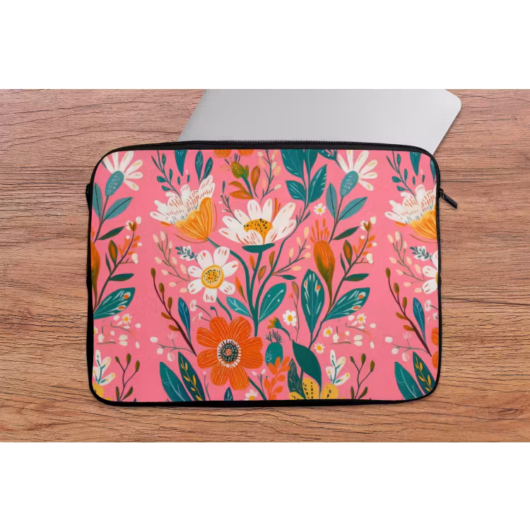 Laptophoes - Roze - Bloemen - Wit - Oranje — 2