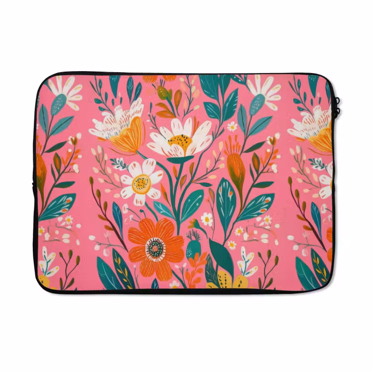 Laptophoes - Roze - Bloemen - Wit - Oranje — 5