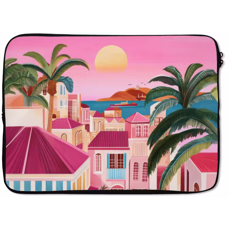 Laptophoes - Stad - Roze - Palmbomen — 1