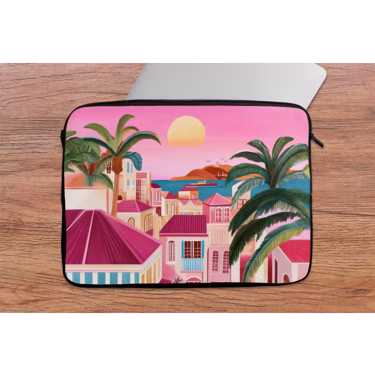 Laptophoes - Stad - Roze - Palmbomen — 2