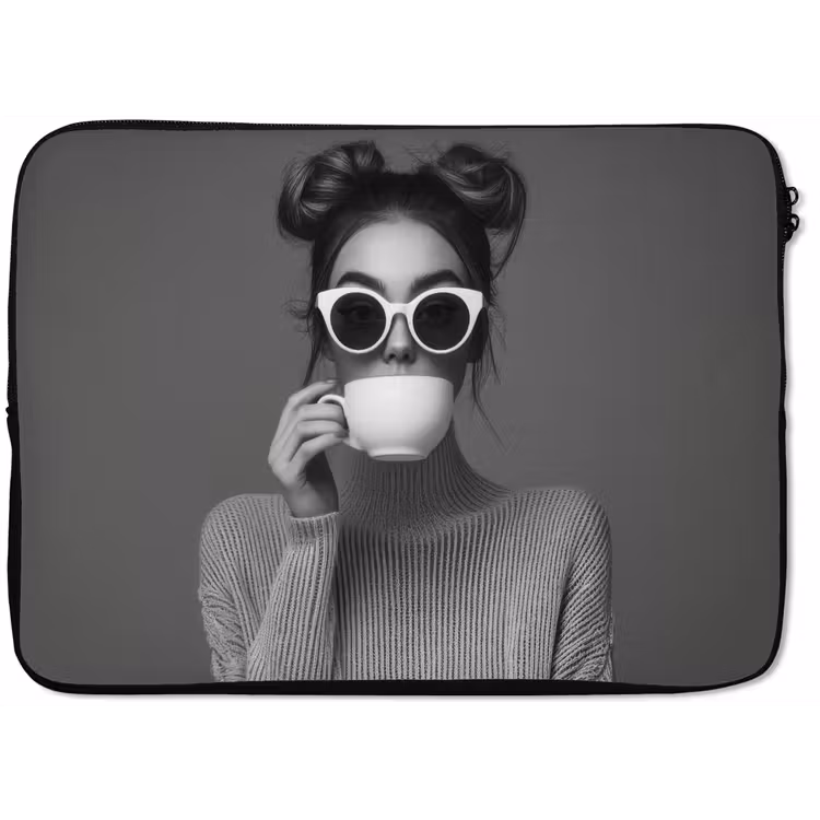 Laptophoes - Vrouw - Koffie - Zwart - Wit — 1