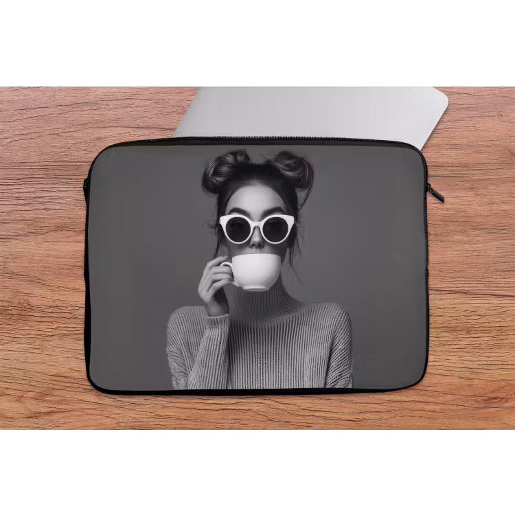 Laptophoes - Vrouw - Koffie - Zwart - Wit — 2