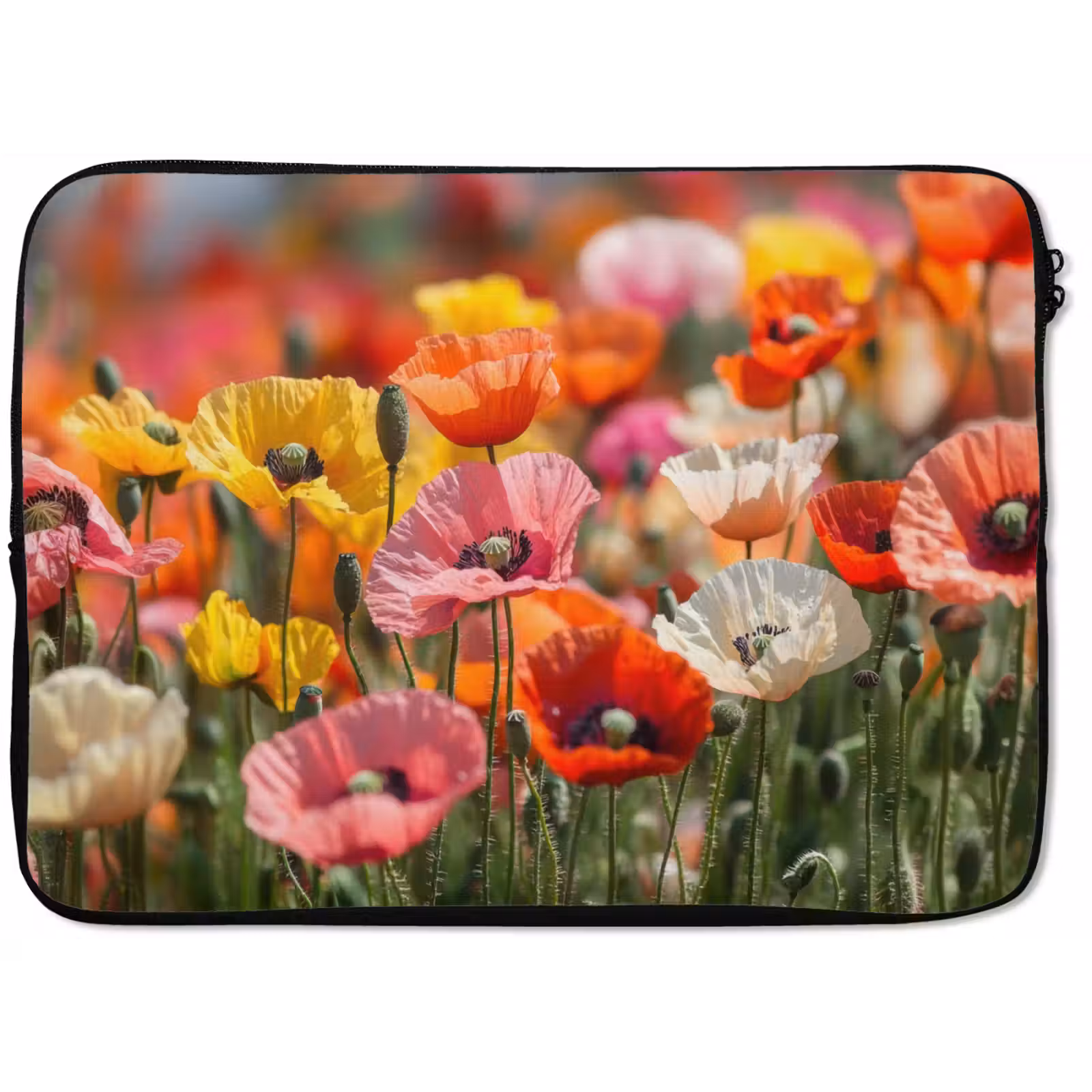 Laptophoes - Bloemenveld - Klaprozen - Kleurrijk — 1