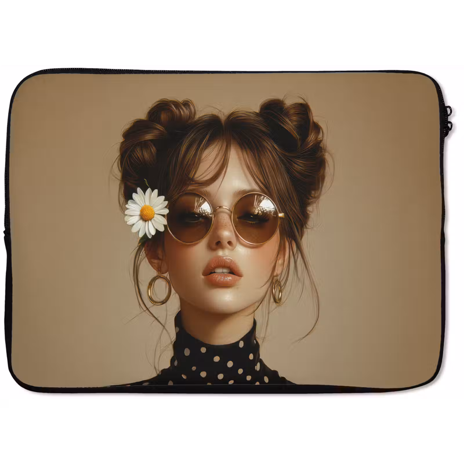 Laptophoes - Vrouw - Beige - Bloem - Modern - Portret — 1