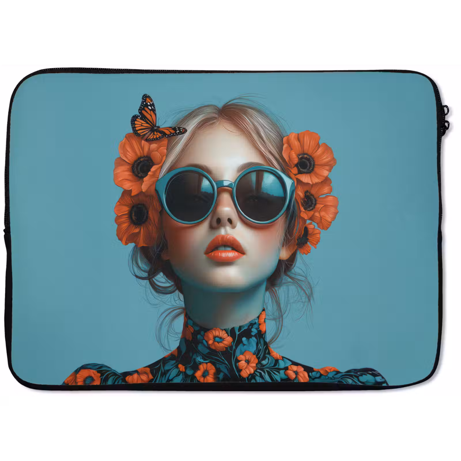 Laptophoes - Vrouw - Blauw - Vlinder - Bloemen - Aesthetic — 1
