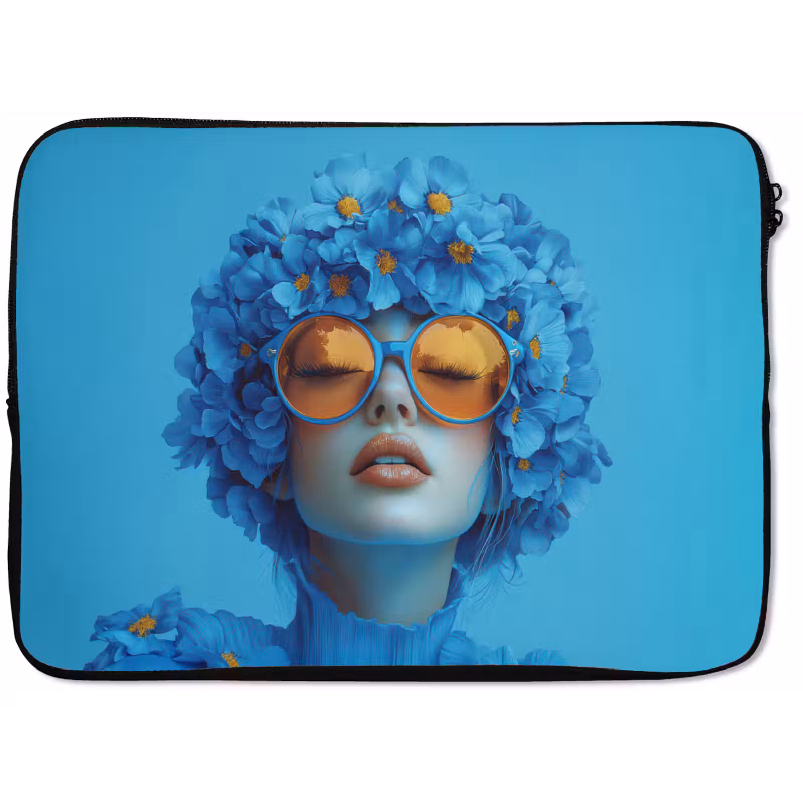 Laptophoes - Vrouw - Bloem - Blauw - Modern - Bril - Portret — 1