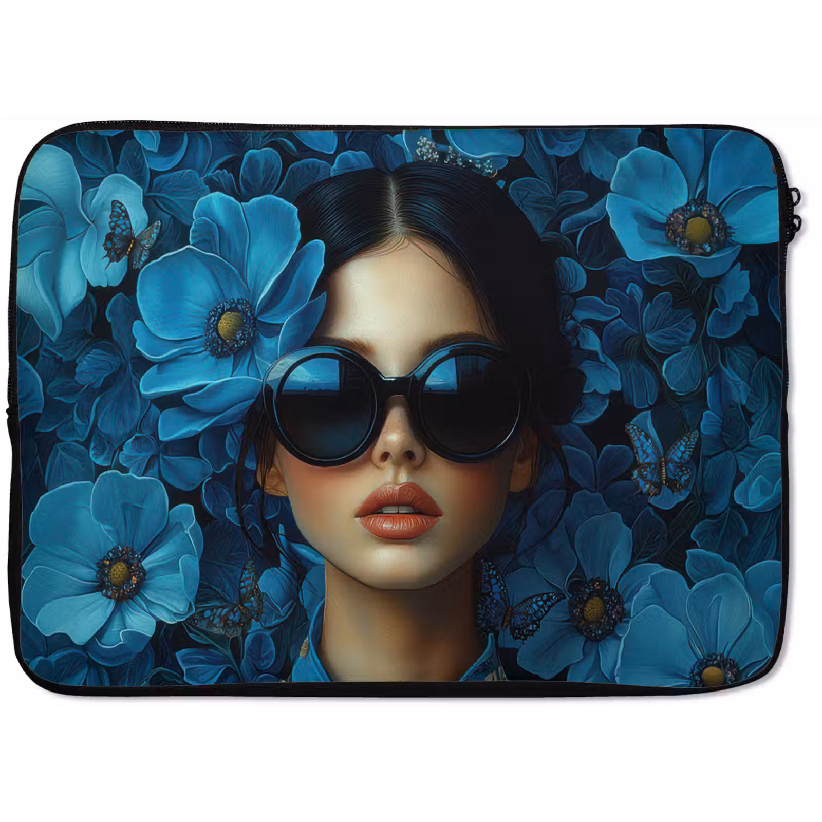 Laptophoes - Vrouw - Bloemen - Blauw - Aesthetic - Luxe — 1
