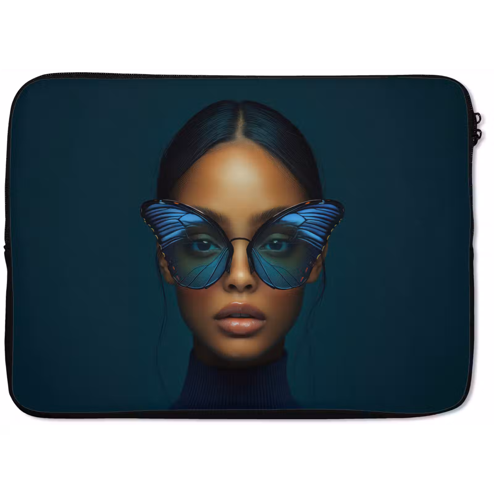Laptophoes - Vrouw - Vlinder - Bril - Blauw - Modern - Portret — 1