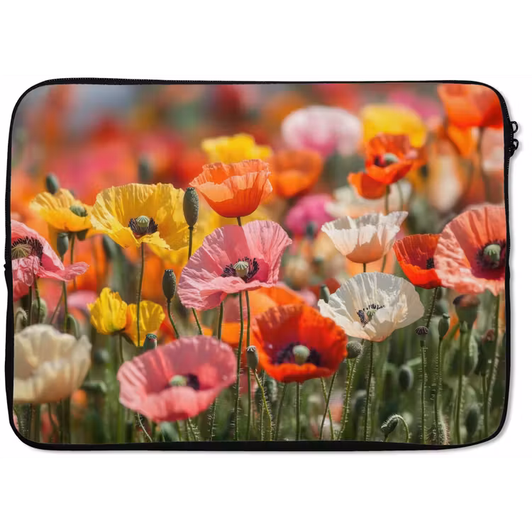 Laptophoes - Bloemenveld - Klaprozen - Kleurrijk — 1