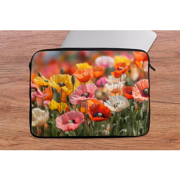 Laptophoes - Bloemenveld - Klaprozen - Kleurrijk — 2
