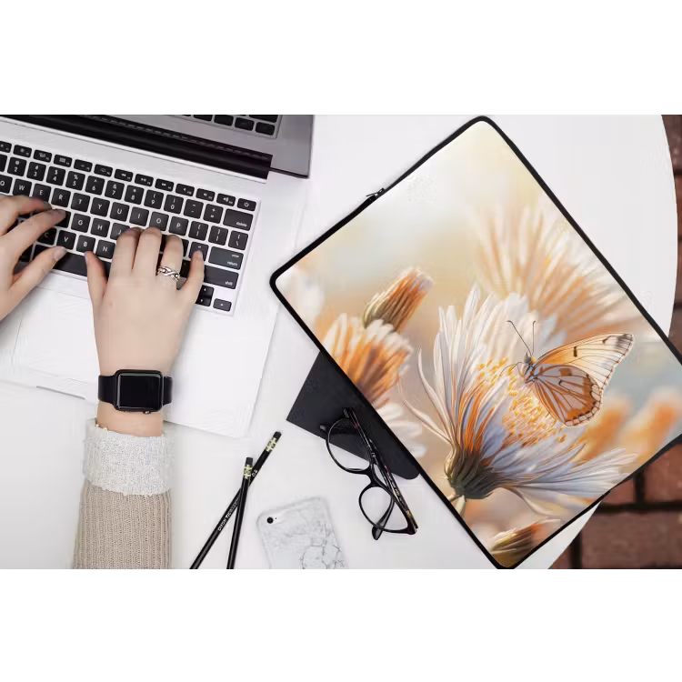Laptophoes - Vlinder - Bloem - Oranje — 3