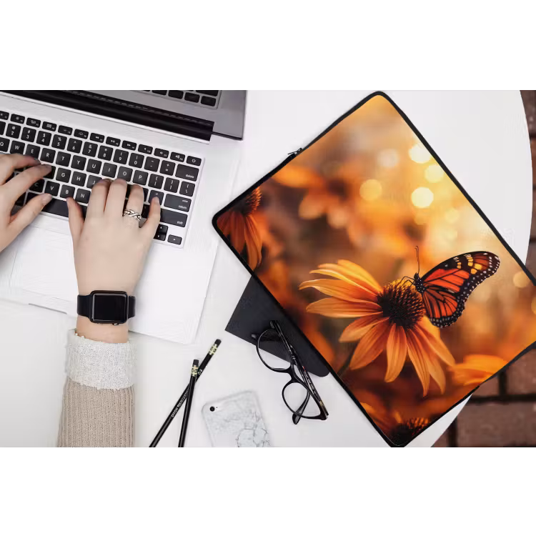 Laptophoes - Vlinder - Bloemen - Oranje — 3
