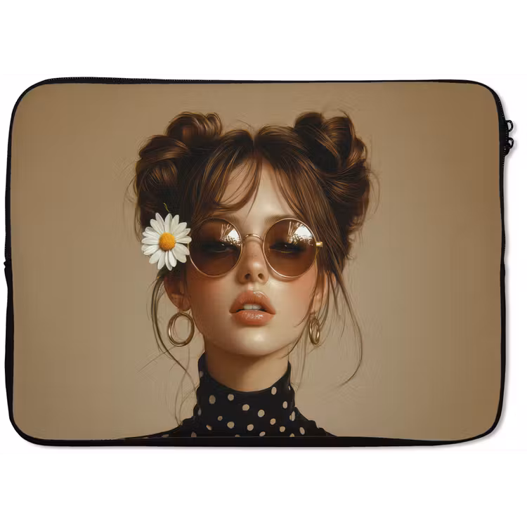 Laptophoes - Vrouw - Beige - Bloem - Modern - Portret — 1
