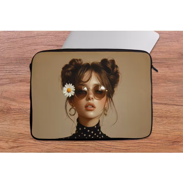 Laptophoes - Vrouw - Beige - Bloem - Modern - Portret — 2