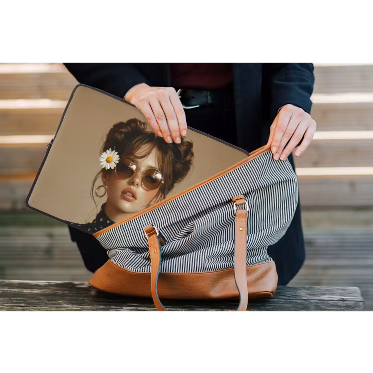 Laptophoes - Vrouw - Beige - Bloem - Modern - Portret — 4