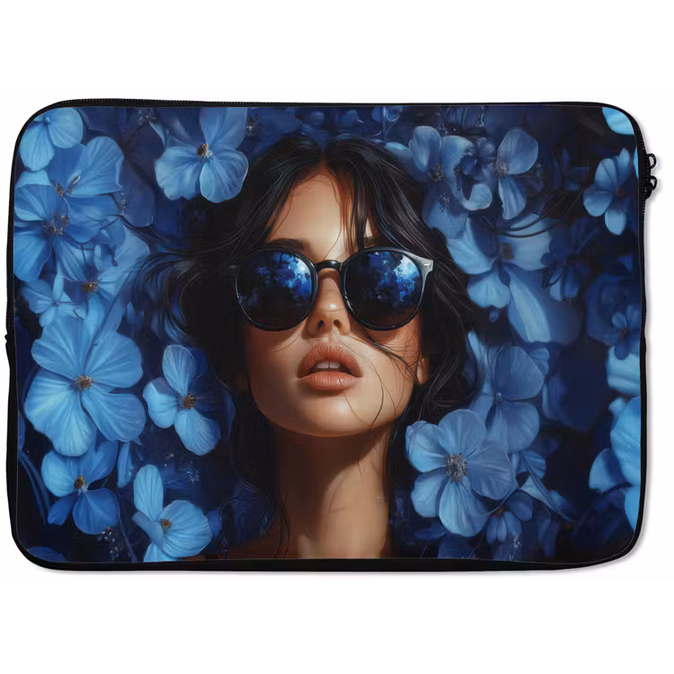 Laptophoes - Vrouw - Blauw - Bloemen - Vlinders - Natuur — 1