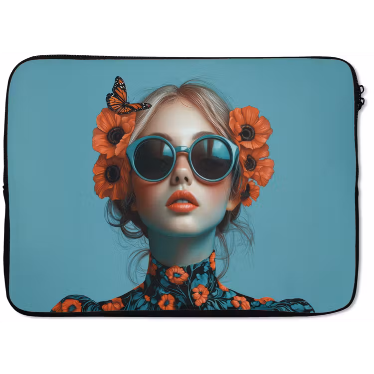 Laptophoes - Vrouw - Blauw - Vlinder - Bloemen - Aesthetic — 1