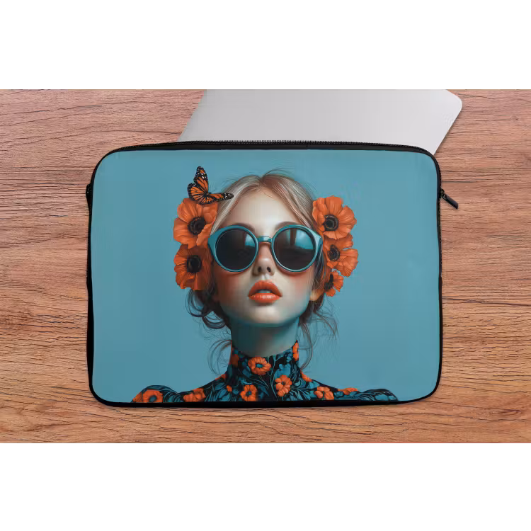 Laptophoes - Vrouw - Blauw - Vlinder - Bloemen - Aesthetic — 2