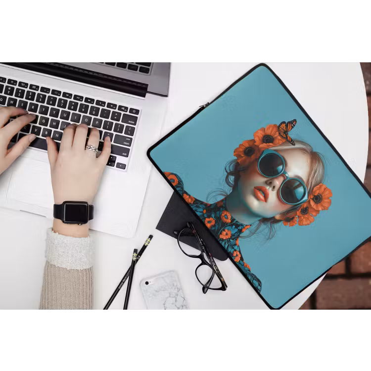 Laptophoes - Vrouw - Blauw - Vlinder - Bloemen - Aesthetic — 3