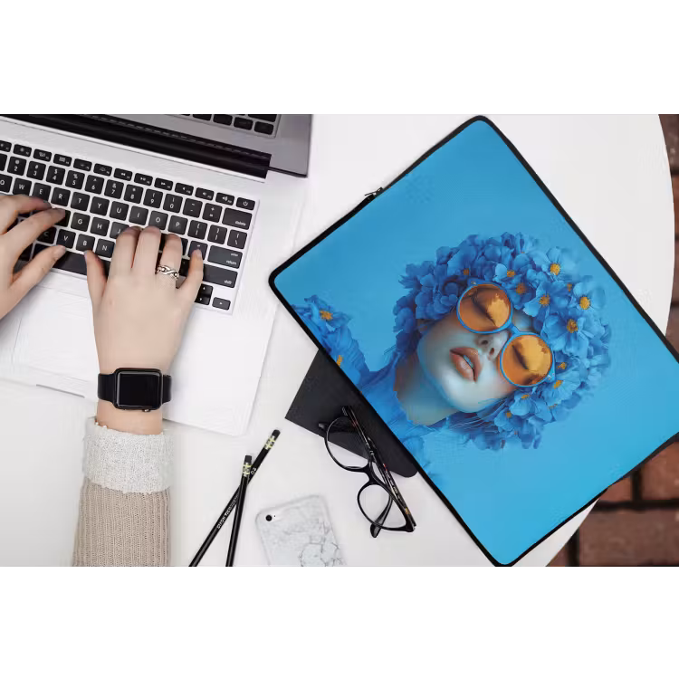 Laptophoes - Vrouw - Bloem - Blauw - Modern - Bril - Portret — 3