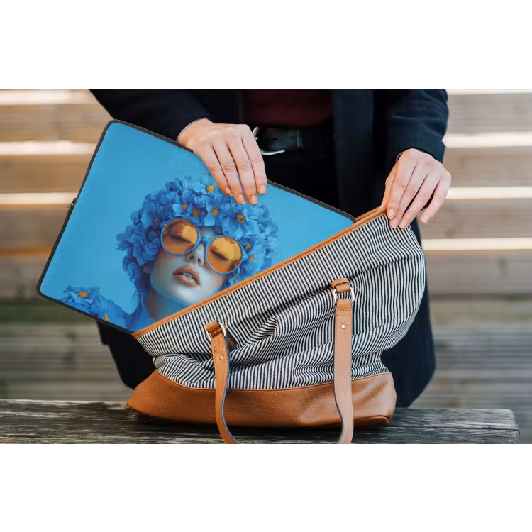 Laptophoes - Vrouw - Bloem - Blauw - Modern - Bril - Portret — 4