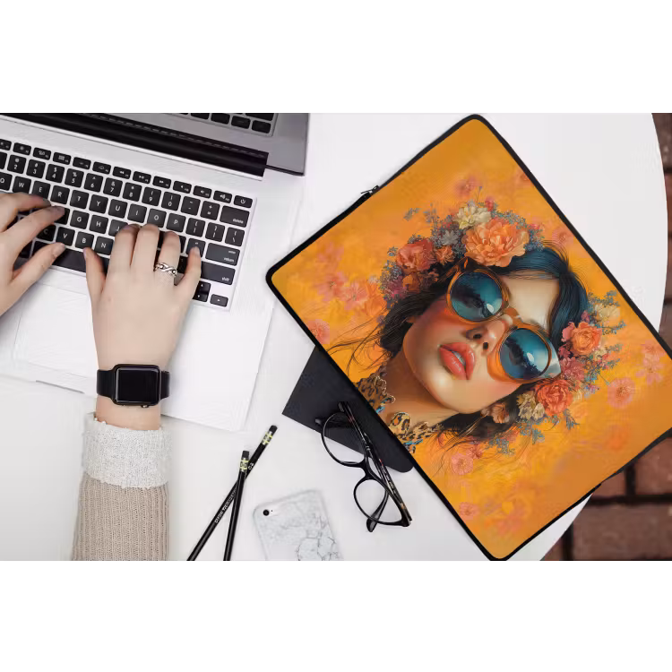 Laptophoes - Vrouw - Bloemen - Aesthetic - Oranje — 3