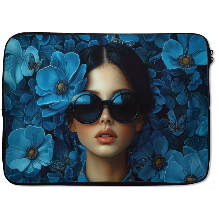 Laptophoes - Vrouw - Bloemen - Blauw - Aesthetic - Luxe — 1