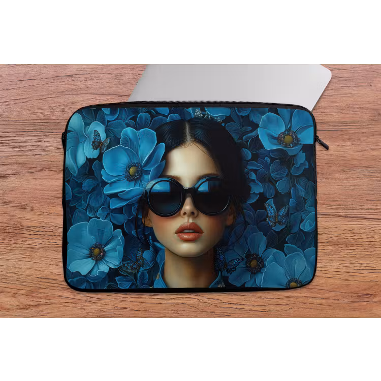 Laptophoes - Vrouw - Bloemen - Blauw - Aesthetic - Luxe — 2