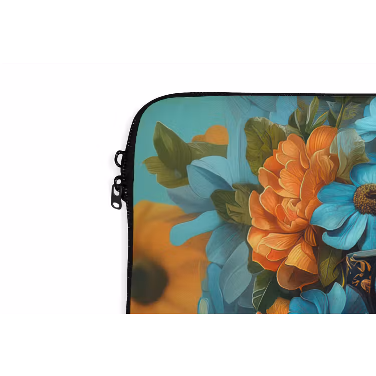 Laptophoes - Vrouw - Bloemen - Oranje - Blauw - Modern — 6