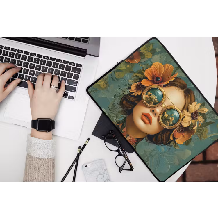 Laptophoes - Vrouw - Bloemen - Vlinders - Natuur - Vintage — 2